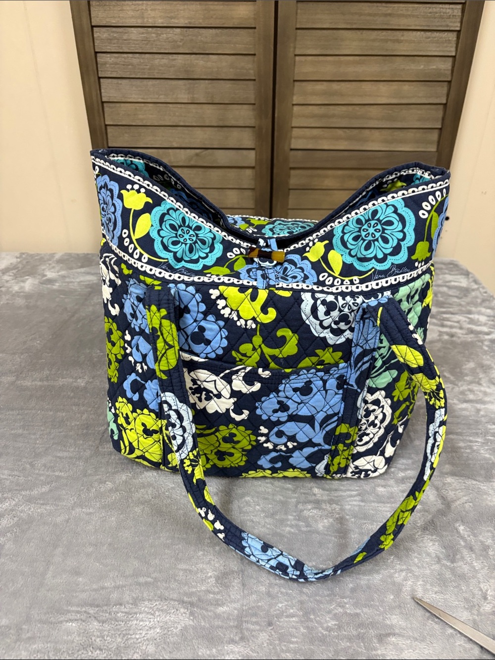 Vera Bradley Navy Blue, Light Blue & Lime Quilted Floral Tote